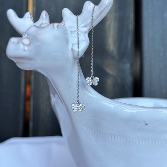 14KWG Flirty CZ Pave’ Butterfly Threader Earrings - Picture 3 of 8